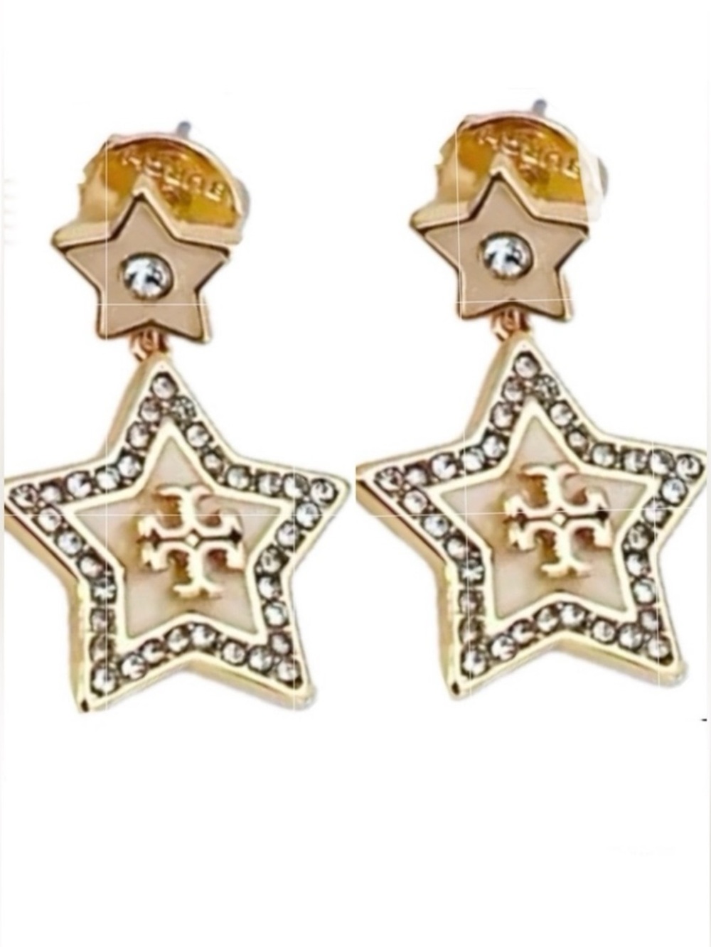 TORY BURCH GOLD LOGO PAVÉ FALLING STAR DROP EARRINGS ⭐️